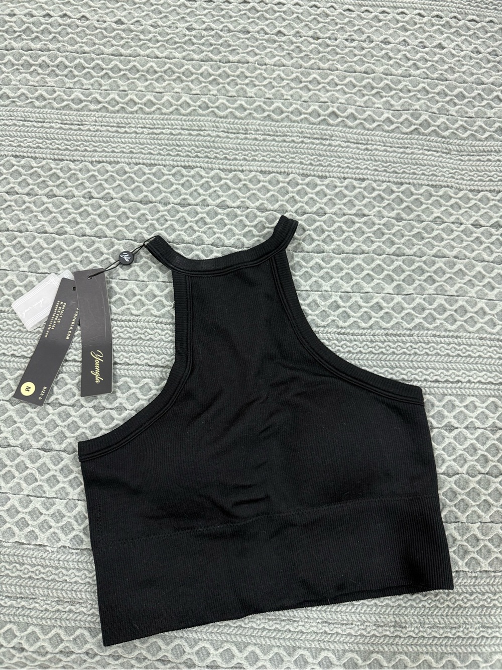 YoungLA Black Ribbed High Neck Sports Bra